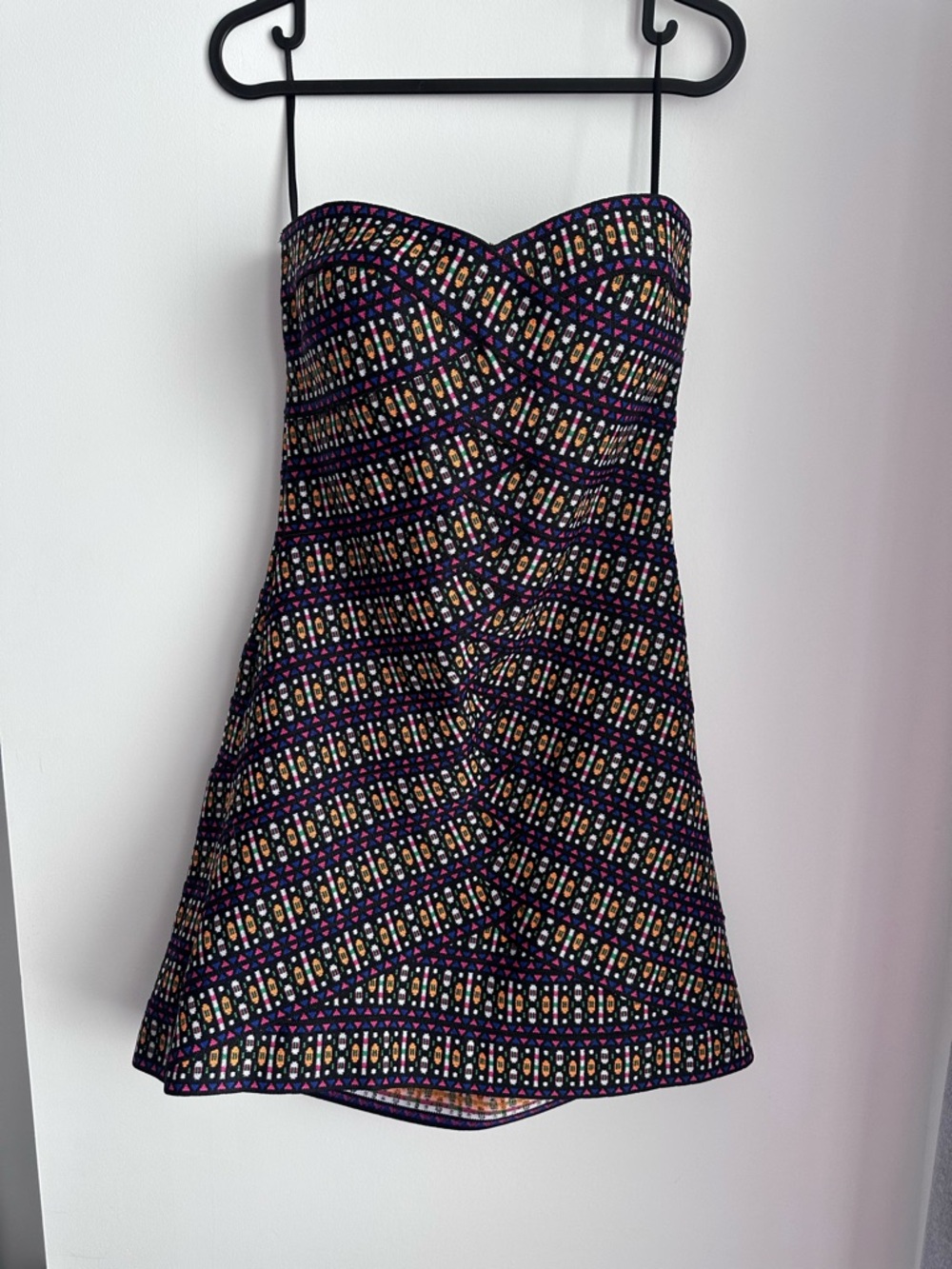 WOW couture Strapless Black Multicolor Patterned A-Line Dress